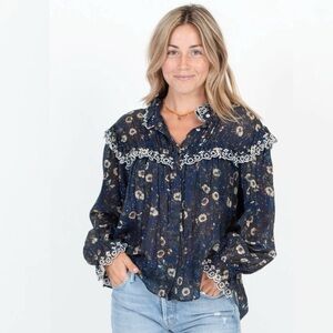 Isabel Marant Etoile Elmira Eyelet Cotton Printed Blouse